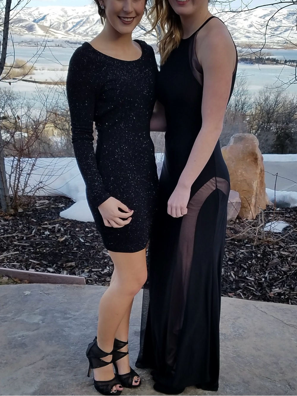 Emerald Sundae brand Black Sparkle Long Sleeve Bodycon Dress with Cowl Back Med